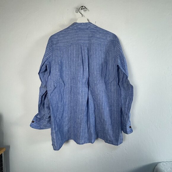 Lands' End Womens Blue Striped Linen Long Sleeve Shirt MP Roll-Tab Sleeve NWOT - Picture 2 of 7